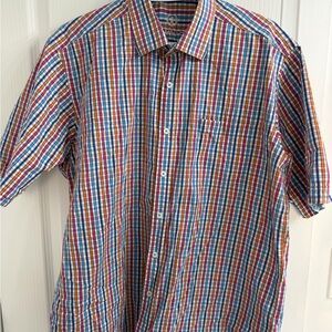 Bugatchi Uomo Men Short Sleeve Shirt Button Down Multi Check Plaid Large L